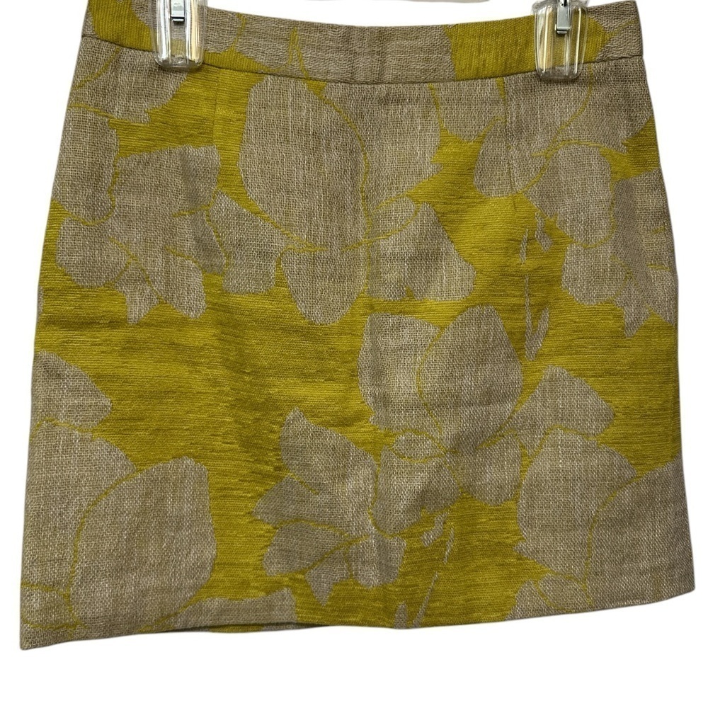 Zara Basic gold tan linen blend floral mini skirt